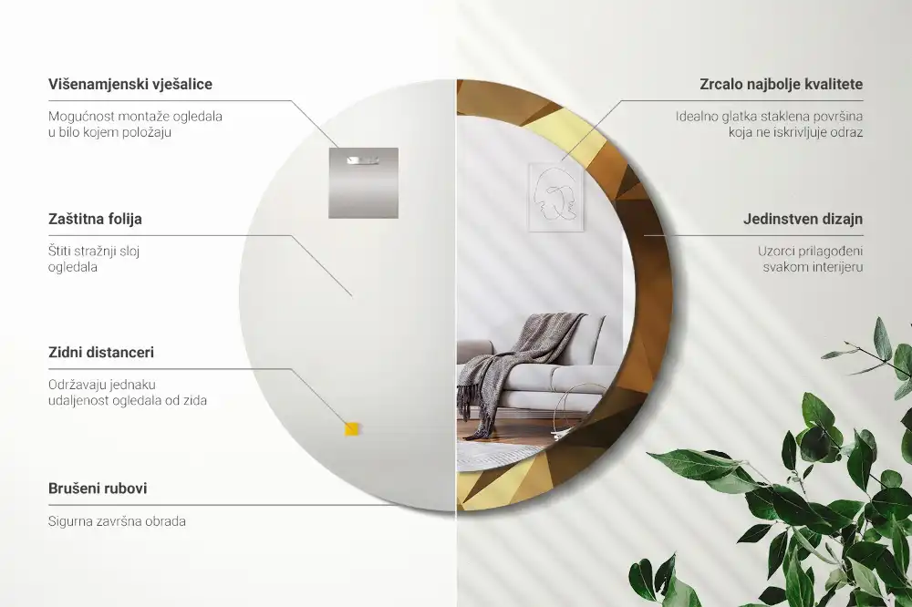 Tiskano okroglo ogledalo Geometrijski vzorec