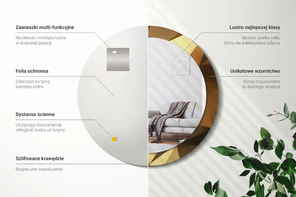 Tiskano okroglo ogledalo Geometrijski vzorec