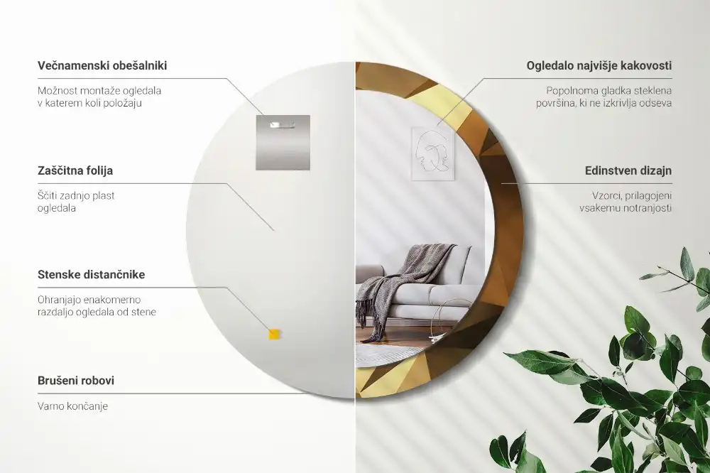 Tiskano okroglo ogledalo Geometrijski vzorec