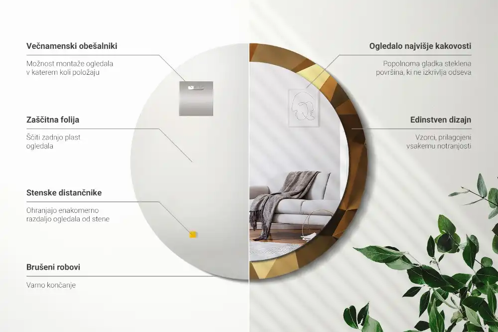 Tiskano okroglo ogledalo Geometrijski vzorec