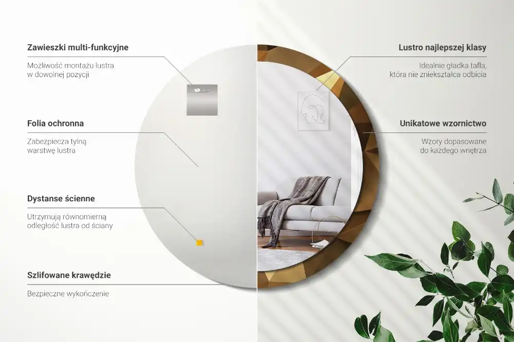 Tiskano okroglo ogledalo Geometrijski vzorec