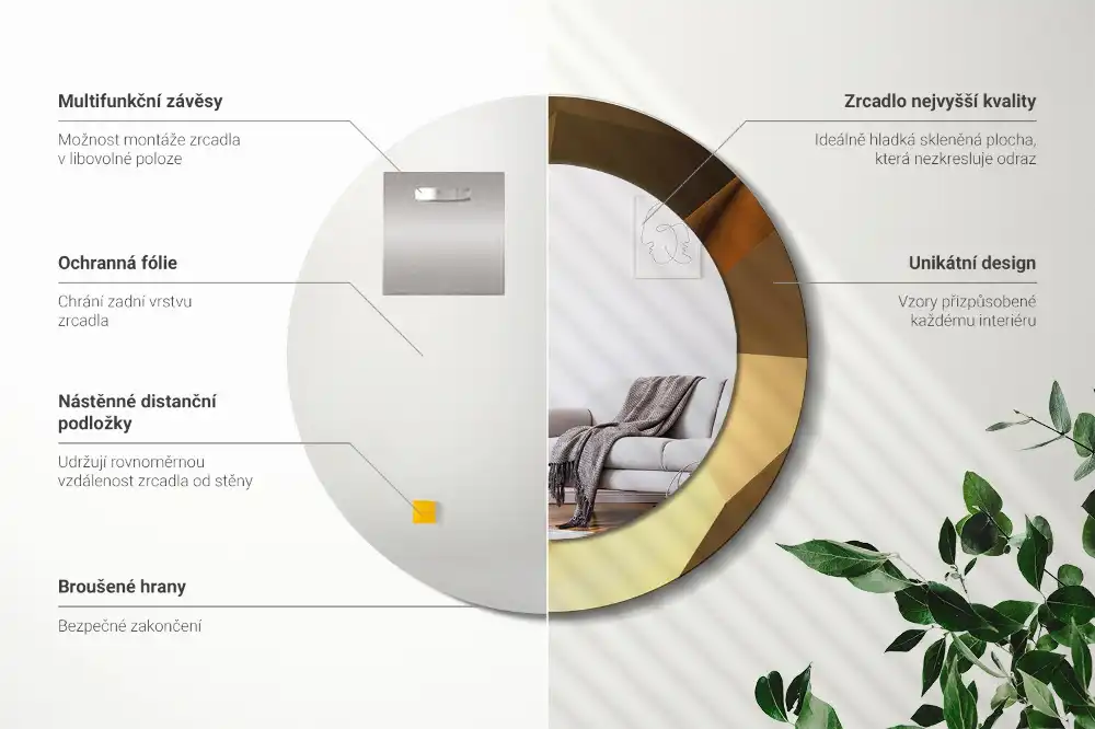 Tiskano okroglo ogledalo Geometrijski vzorec