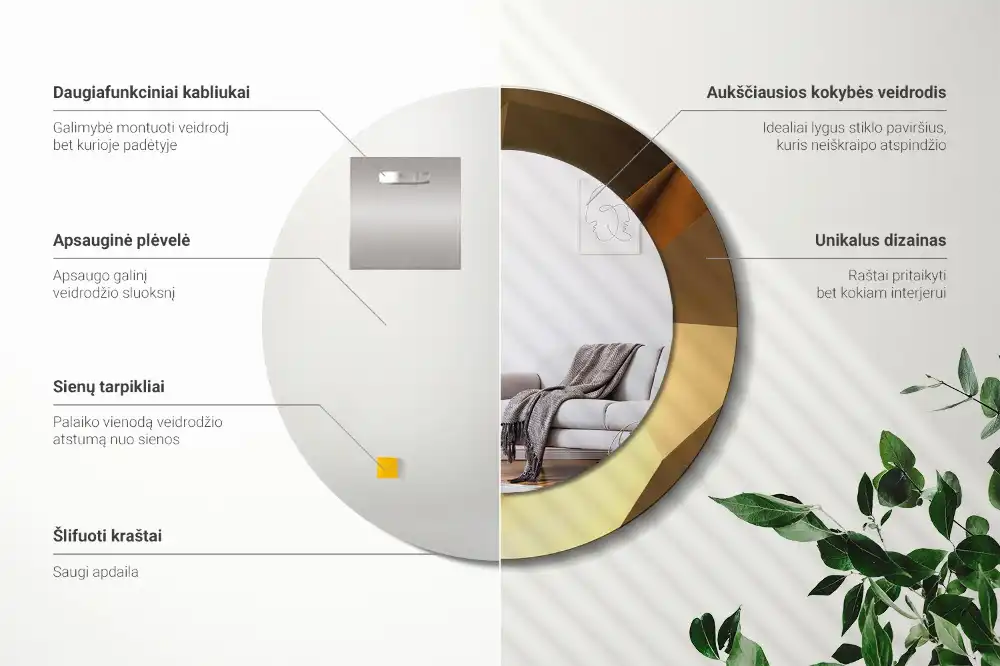 Tiskano okroglo ogledalo Geometrijski vzorec