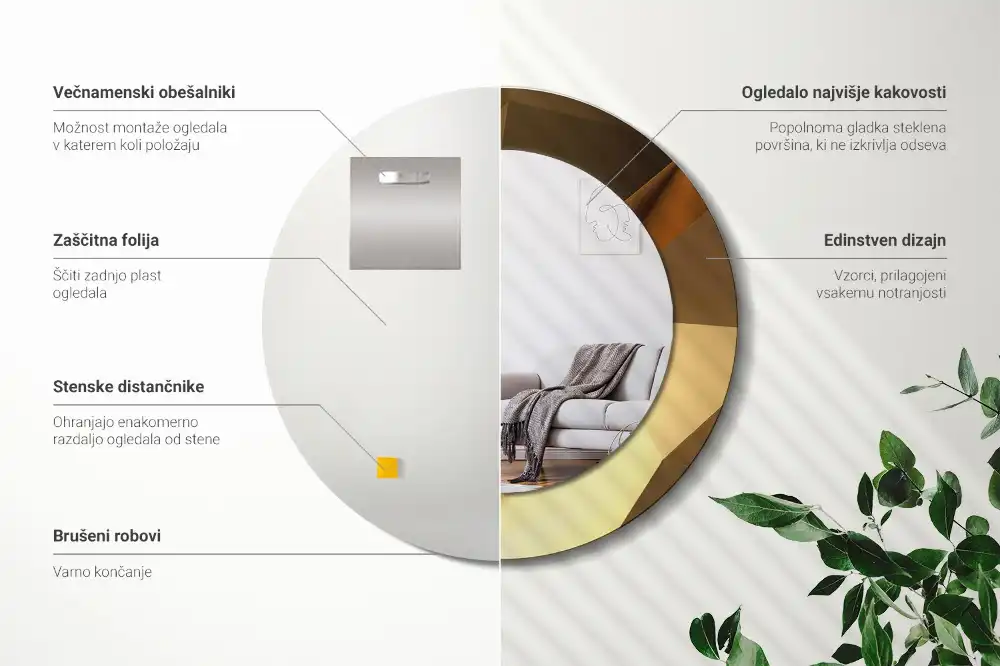 Tiskano okroglo ogledalo Geometrijski vzorec