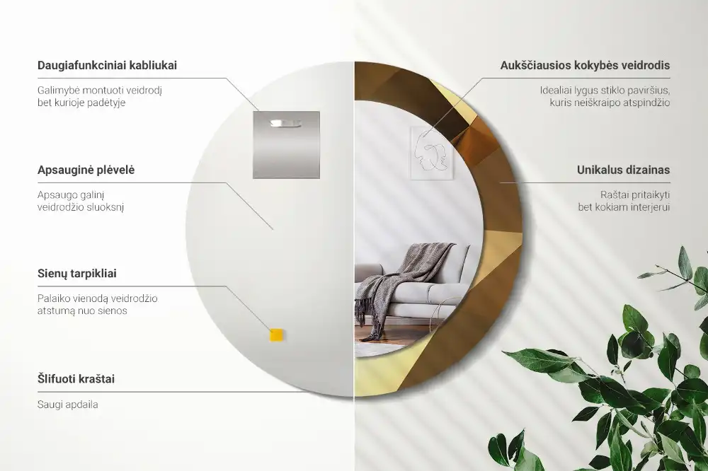 Tiskano okroglo ogledalo Geometrijski vzorec