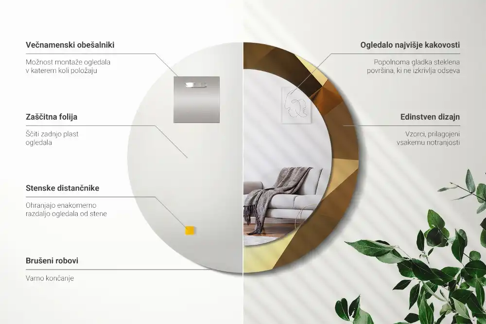 Tiskano okroglo ogledalo Geometrijski vzorec