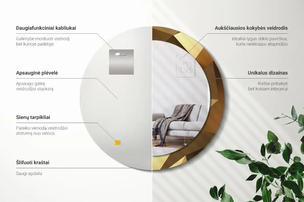 Tiskano okroglo ogledalo Geometrijski vzorec