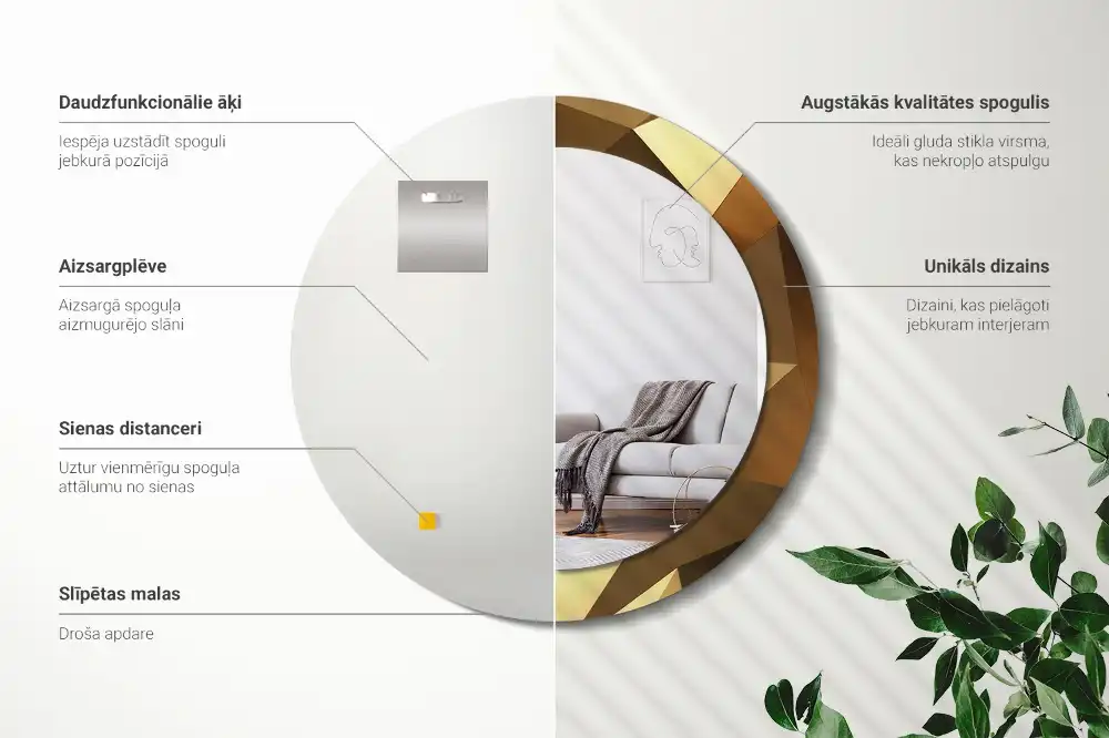 Tiskano okroglo ogledalo Geometrijski vzorec