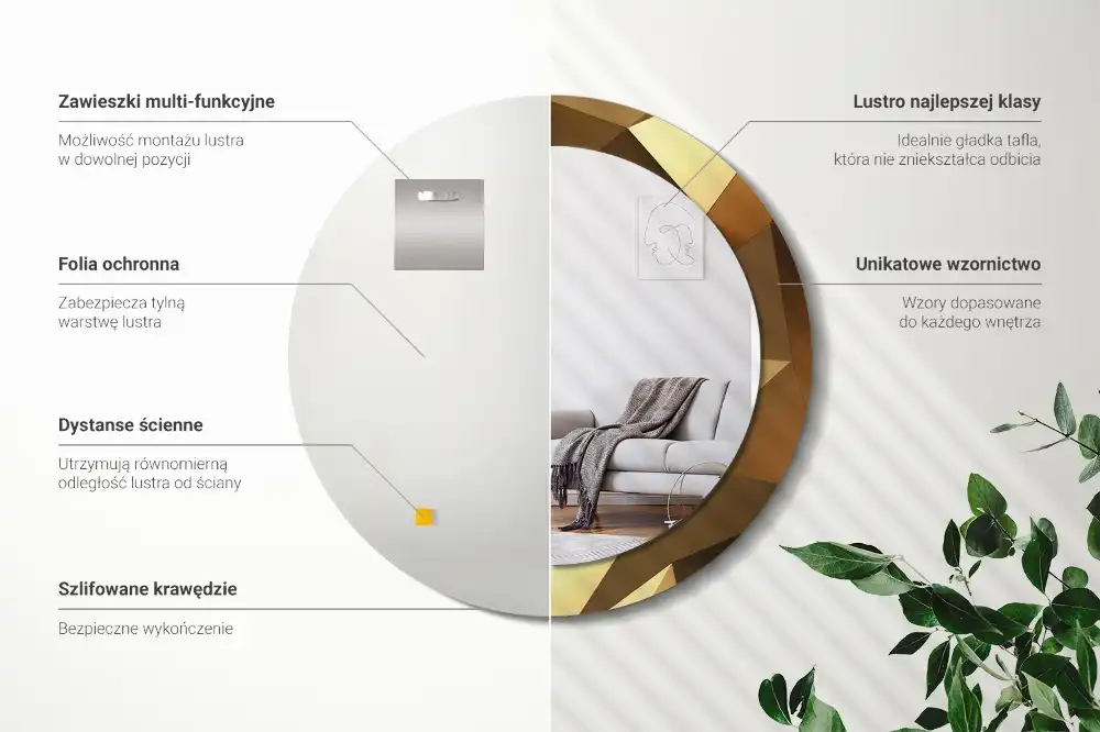 Tiskano okroglo ogledalo Geometrijski vzorec