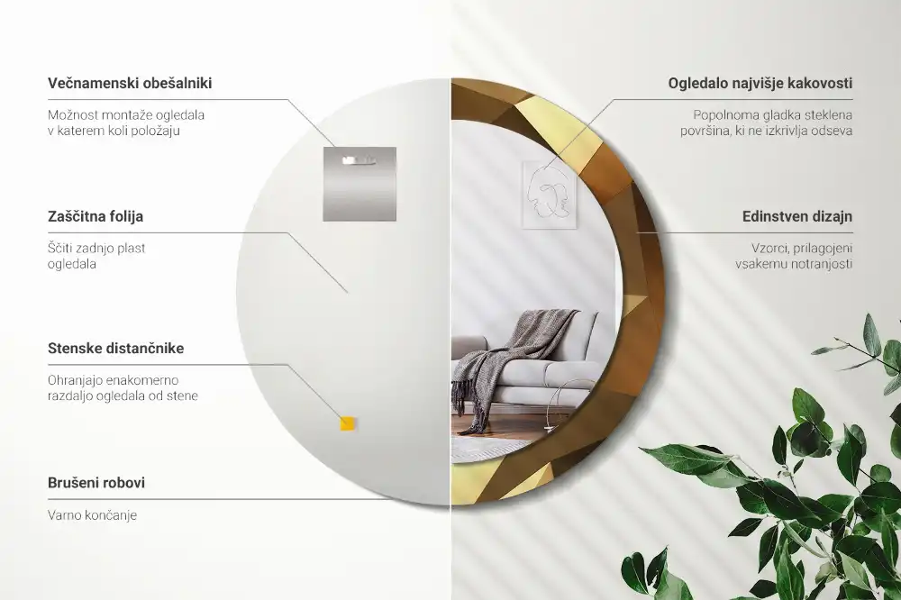 Tiskano okroglo ogledalo Geometrijski vzorec