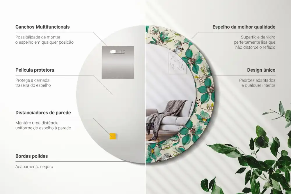 Tiskano okroglo ogledalo Rože in ptice