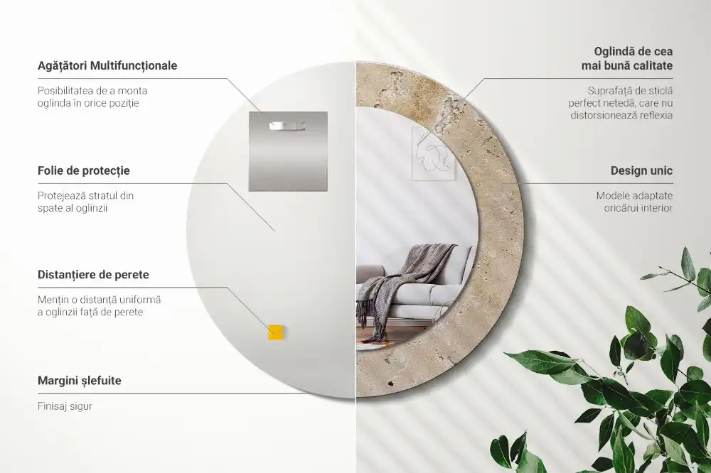 Tiskano okroglo ogledalo Imitacija kamna