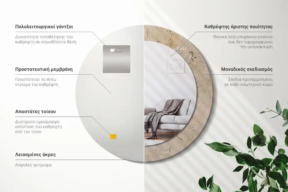 Tiskano okroglo ogledalo Imitacija kamna