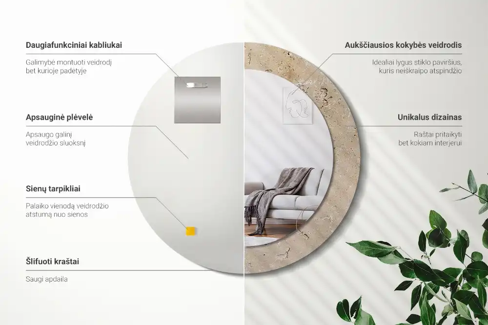 Tiskano okroglo ogledalo Imitacija kamna