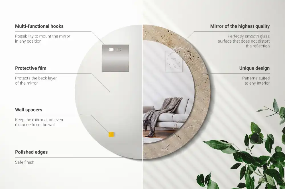 Tiskano okroglo ogledalo Imitacija kamna