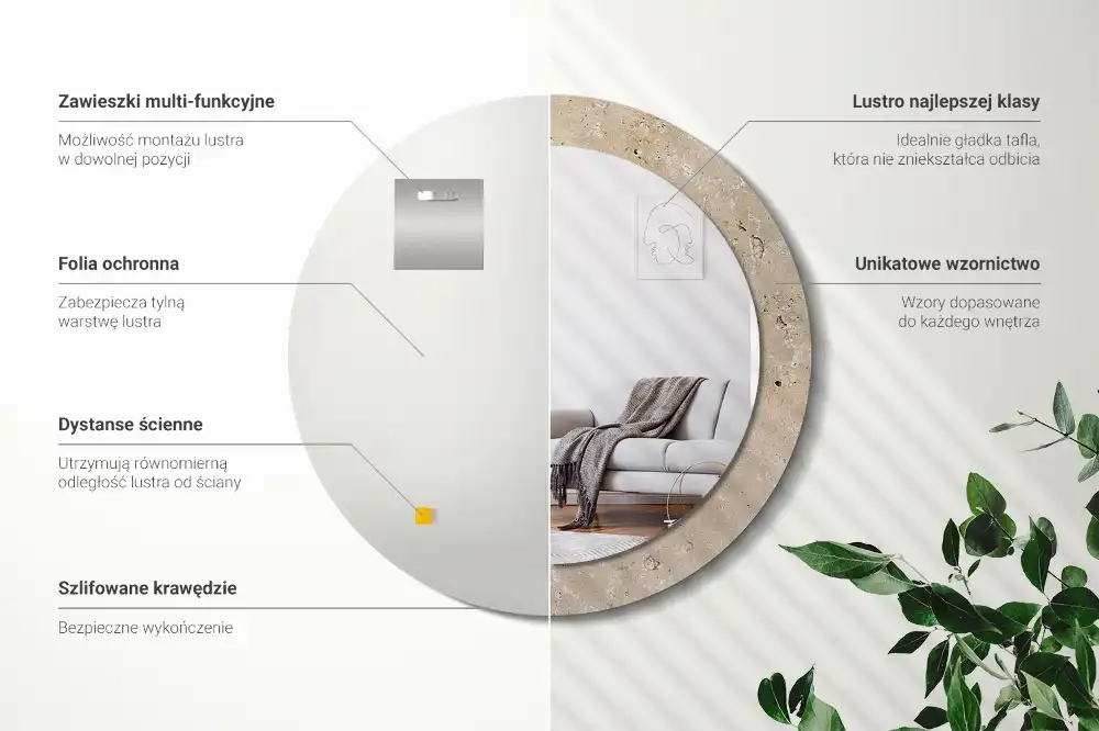 Tiskano okroglo ogledalo Imitacija kamna