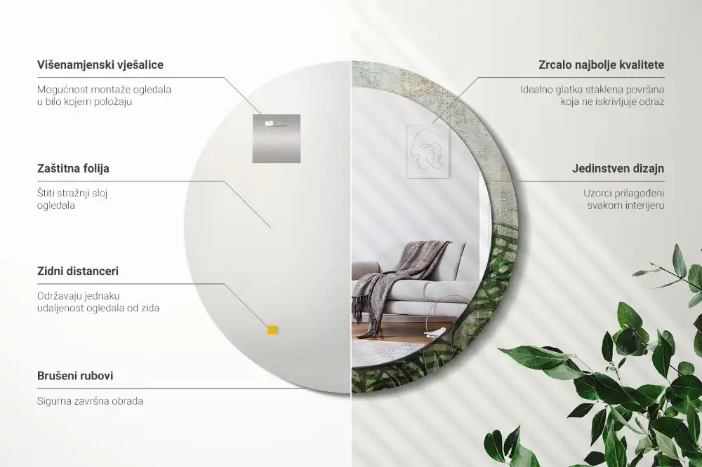 Tiskano okroglo ogledalo Listi praproti