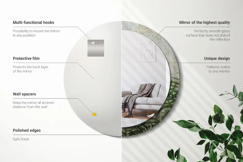 Tiskano okroglo ogledalo Listi praproti