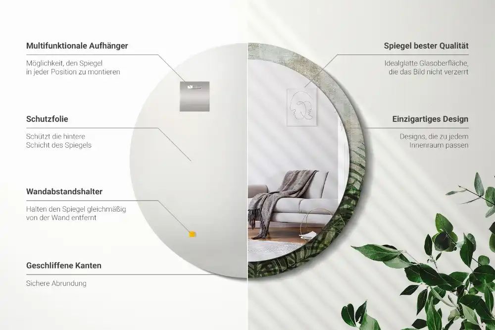 Tiskano okroglo ogledalo Listi praproti