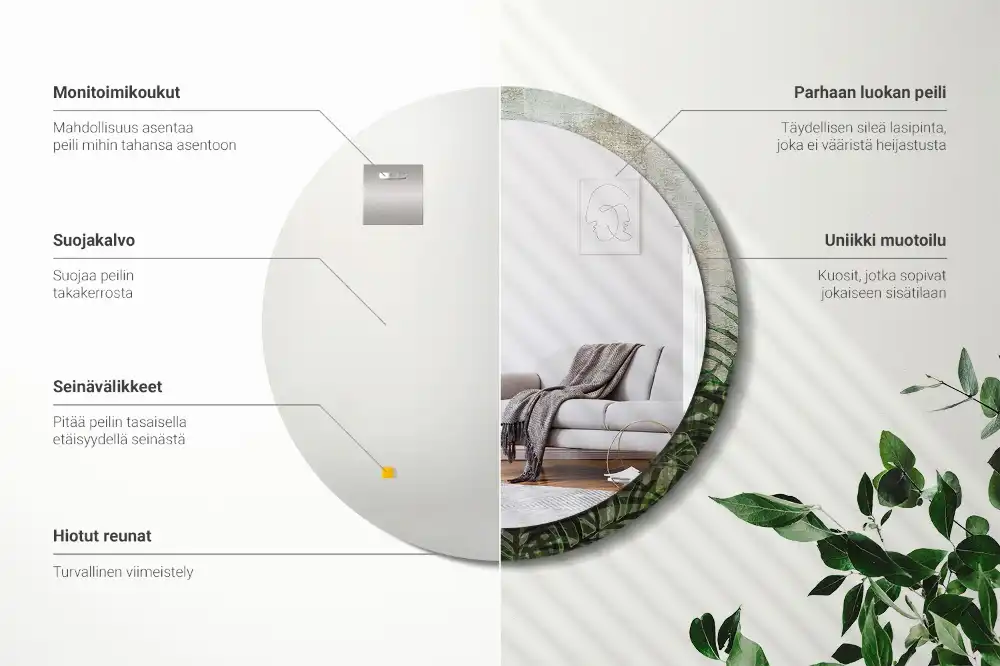 Tiskano okroglo ogledalo Listi praproti