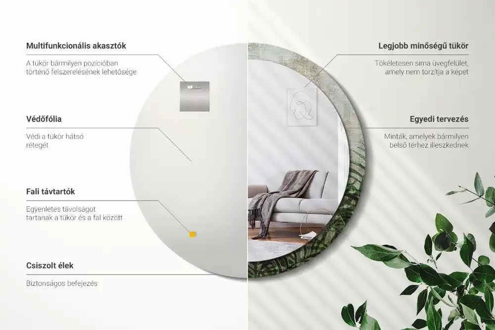 Tiskano okroglo ogledalo Listi praproti