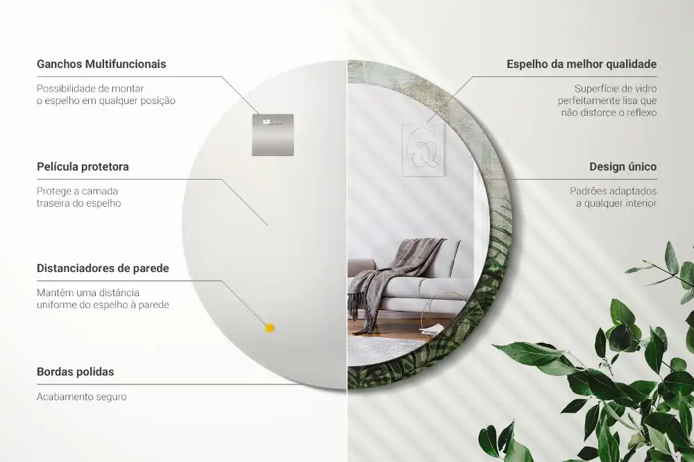 Tiskano okroglo ogledalo Listi praproti