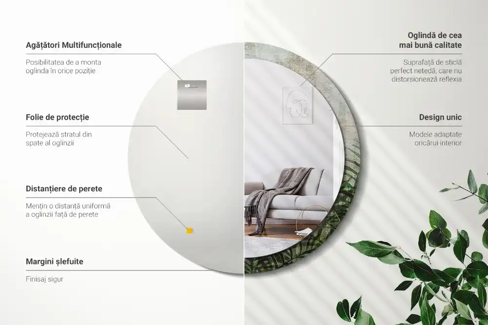 Tiskano okroglo ogledalo Listi praproti