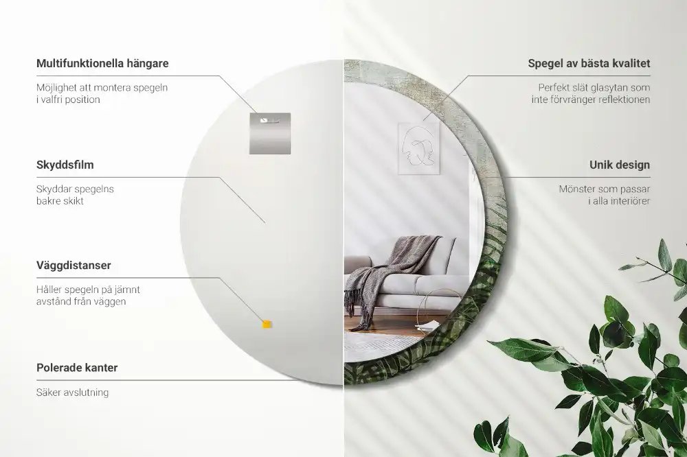 Tiskano okroglo ogledalo Listi praproti