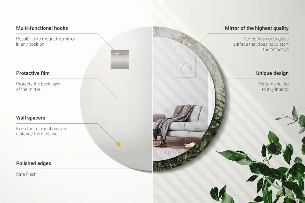 Tiskano okroglo ogledalo Listi praproti