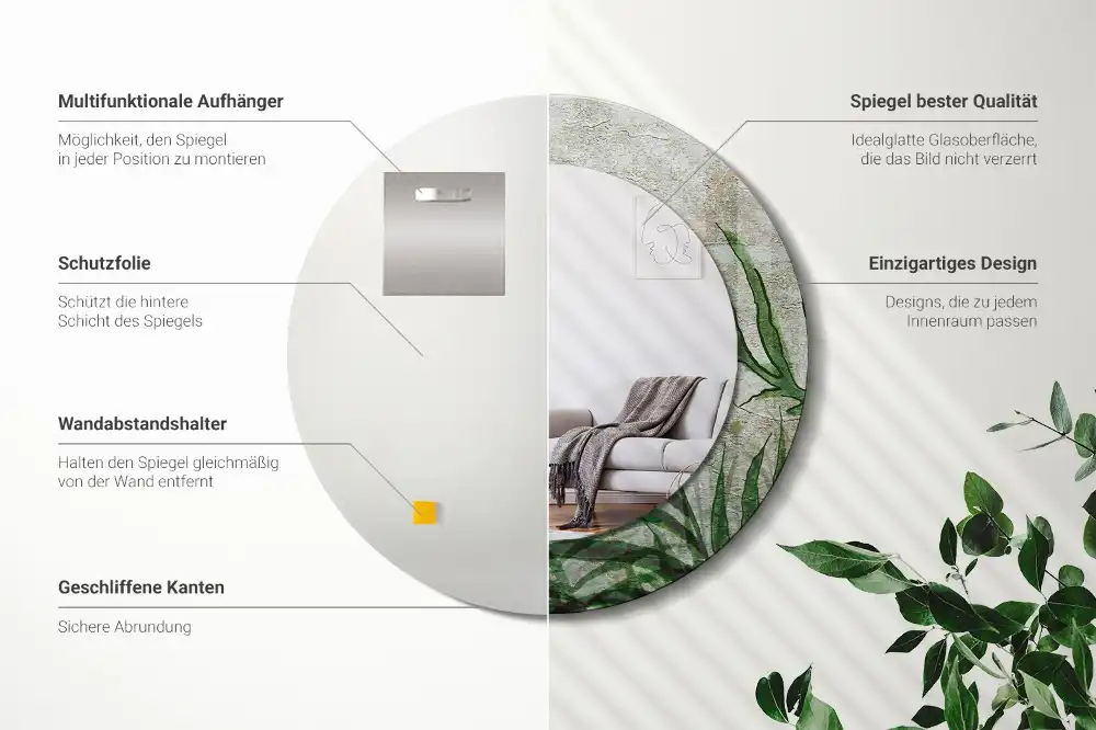 Tiskano okroglo ogledalo Listi praproti