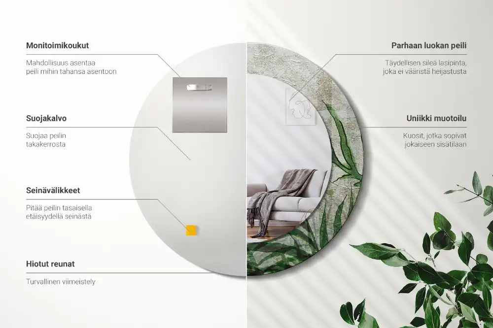 Tiskano okroglo ogledalo Listi praproti