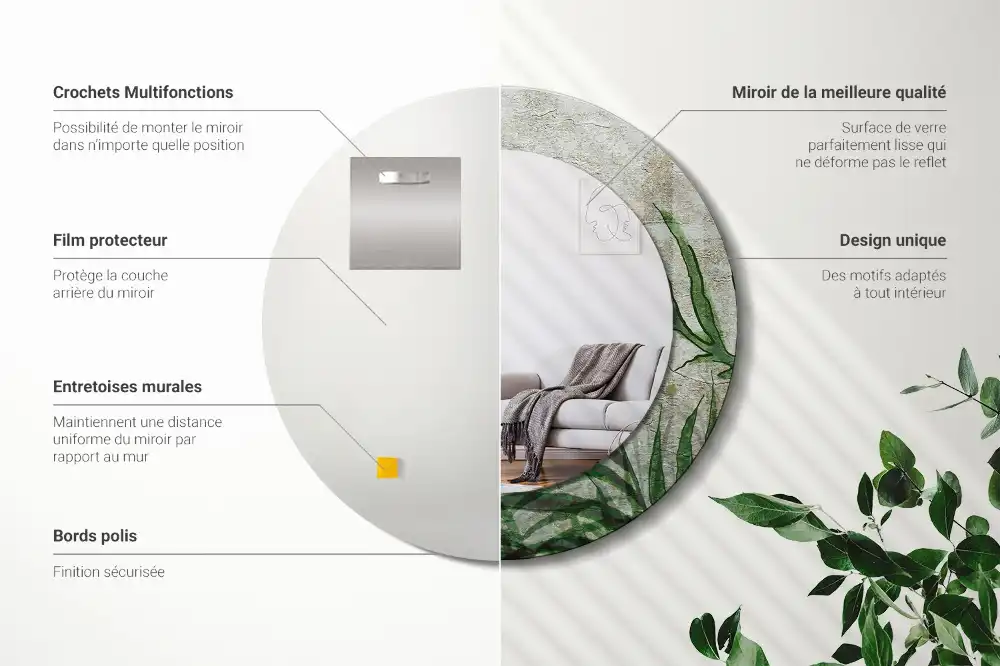 Tiskano okroglo ogledalo Listi praproti