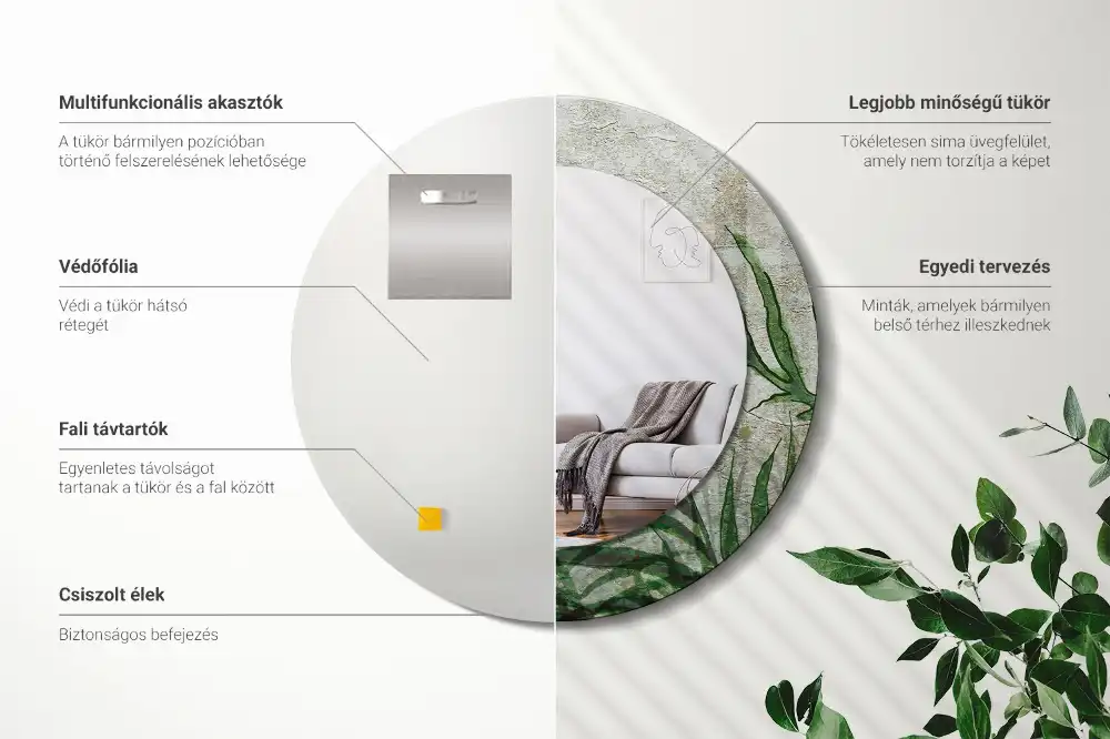 Tiskano okroglo ogledalo Listi praproti