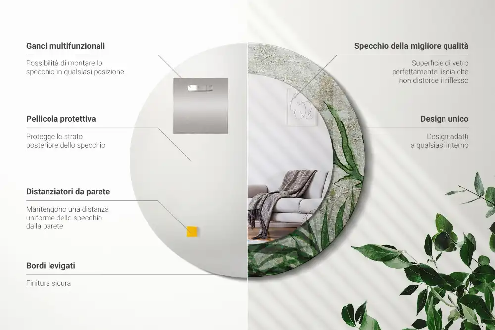 Tiskano okroglo ogledalo Listi praproti