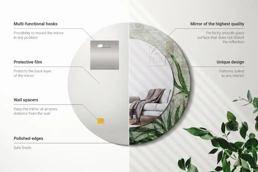 Tiskano okroglo ogledalo Listi praproti