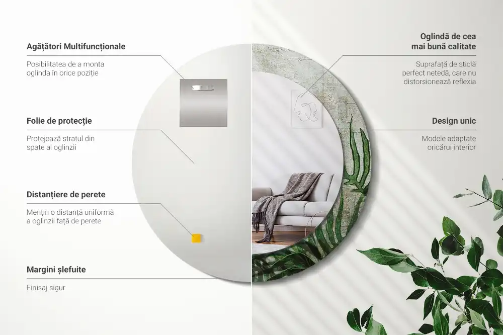 Tiskano okroglo ogledalo Listi praproti