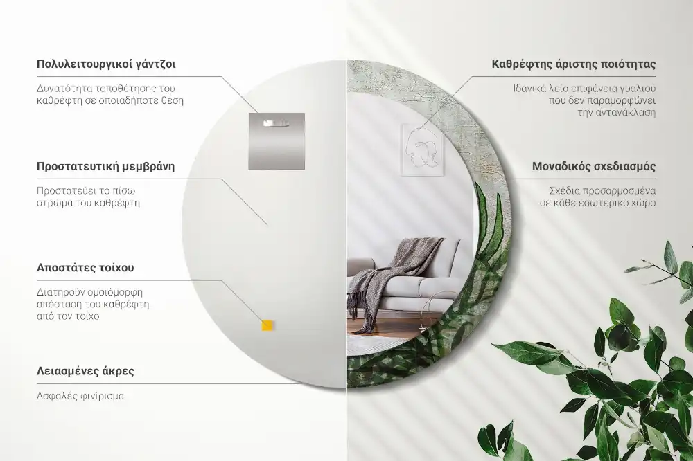 Tiskano okroglo ogledalo Listi praproti