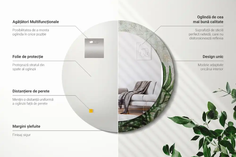 Tiskano okroglo ogledalo Listi praproti