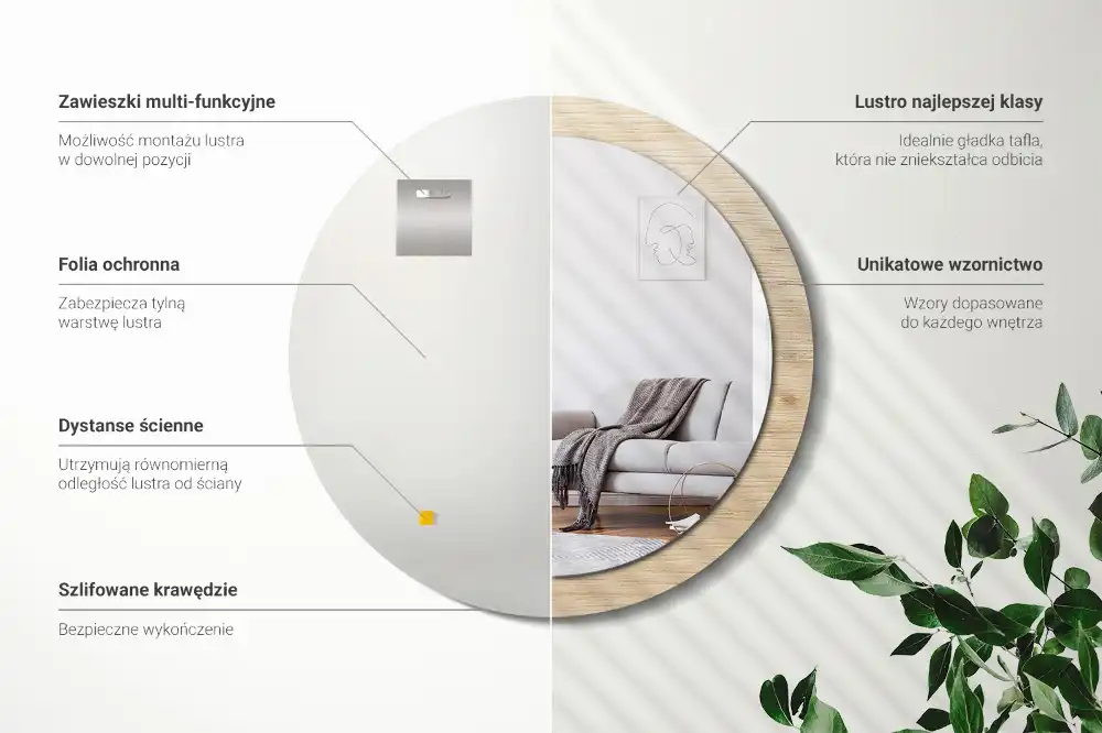 Tiskano okroglo ogledalo Svetel les