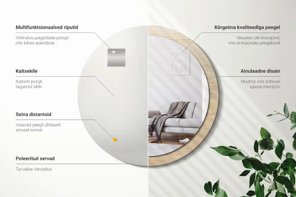 Tiskano okroglo ogledalo Svetel les