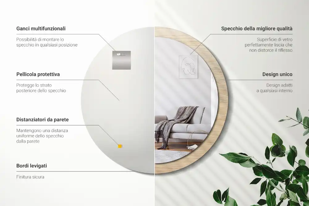 Tiskano okroglo ogledalo Svetel les