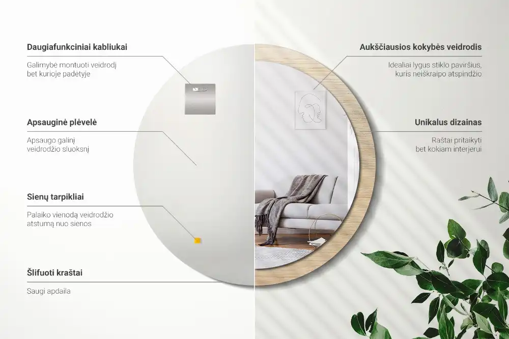 Tiskano okroglo ogledalo Svetel les