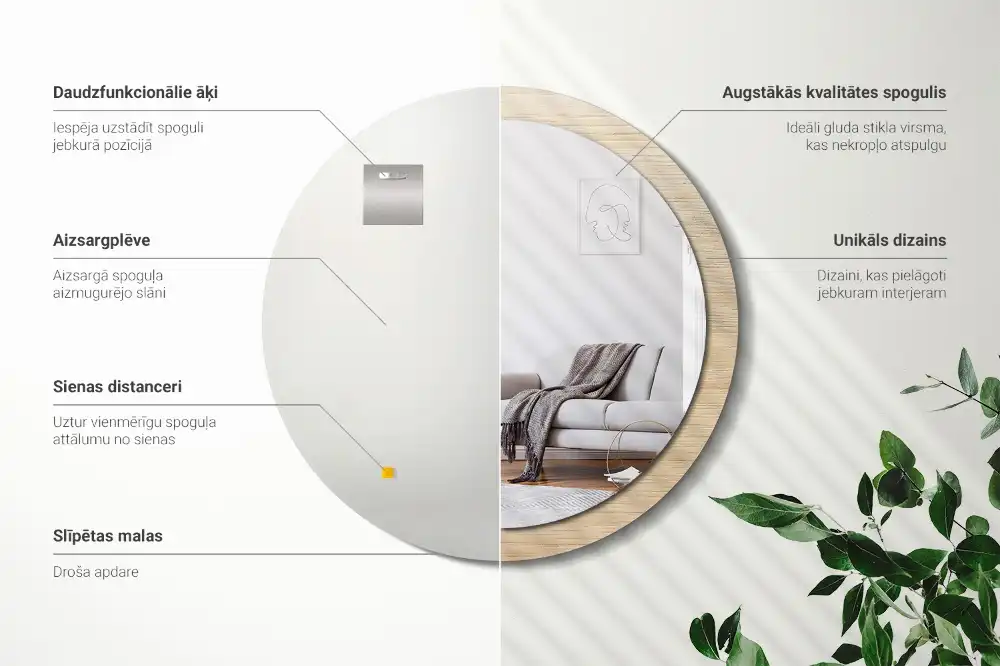 Tiskano okroglo ogledalo Svetel les