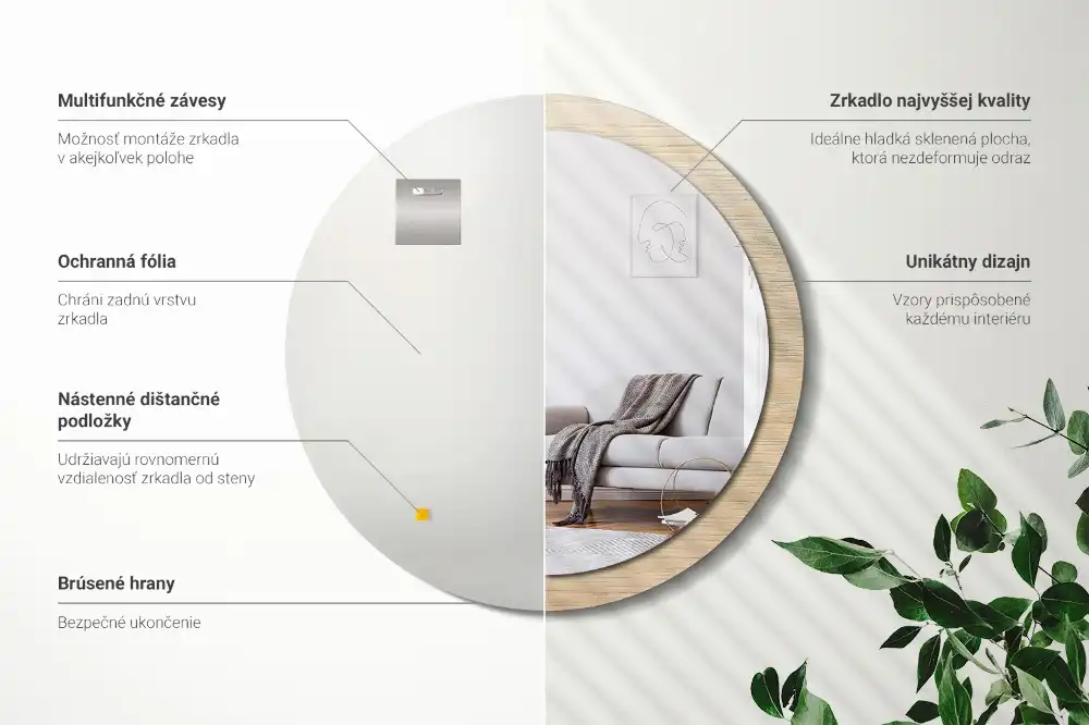 Tiskano okroglo ogledalo Svetel les