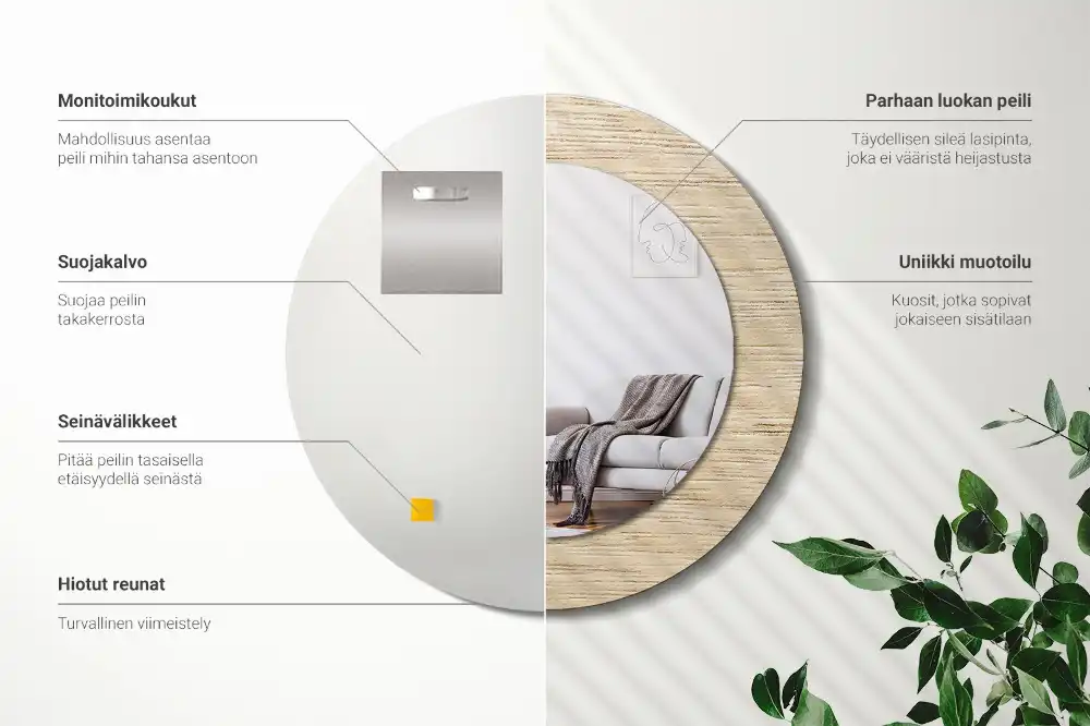 Tiskano okroglo ogledalo Svetel les