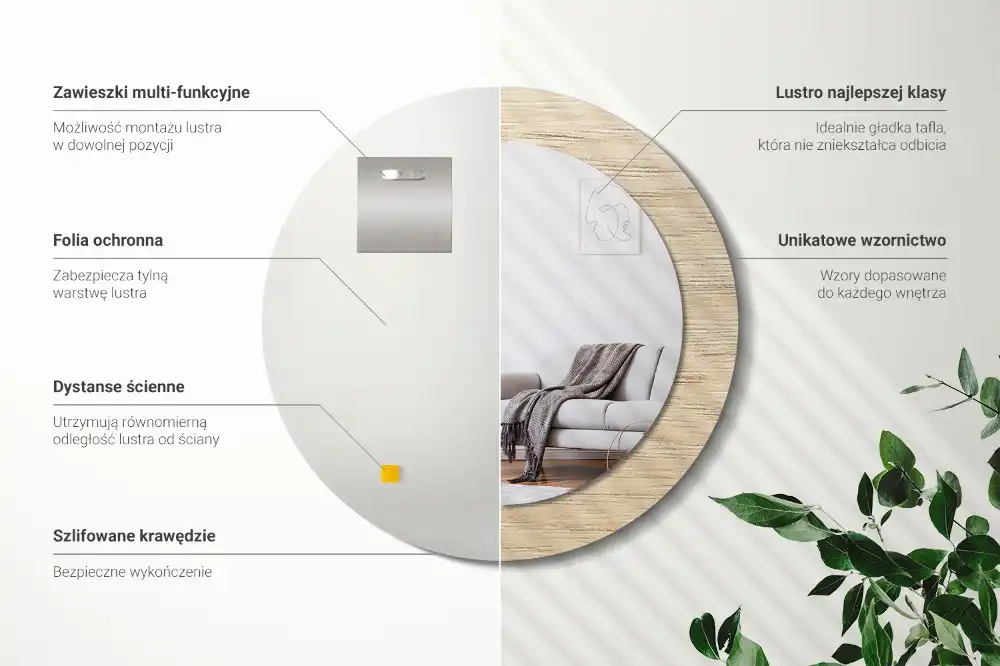 Tiskano okroglo ogledalo Svetel les