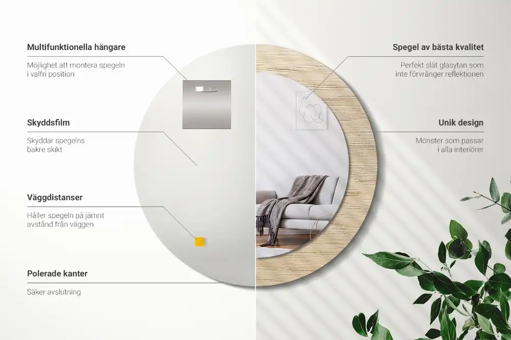 Tiskano okroglo ogledalo Svetel les