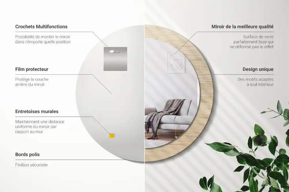 Tiskano okroglo ogledalo Svetel les