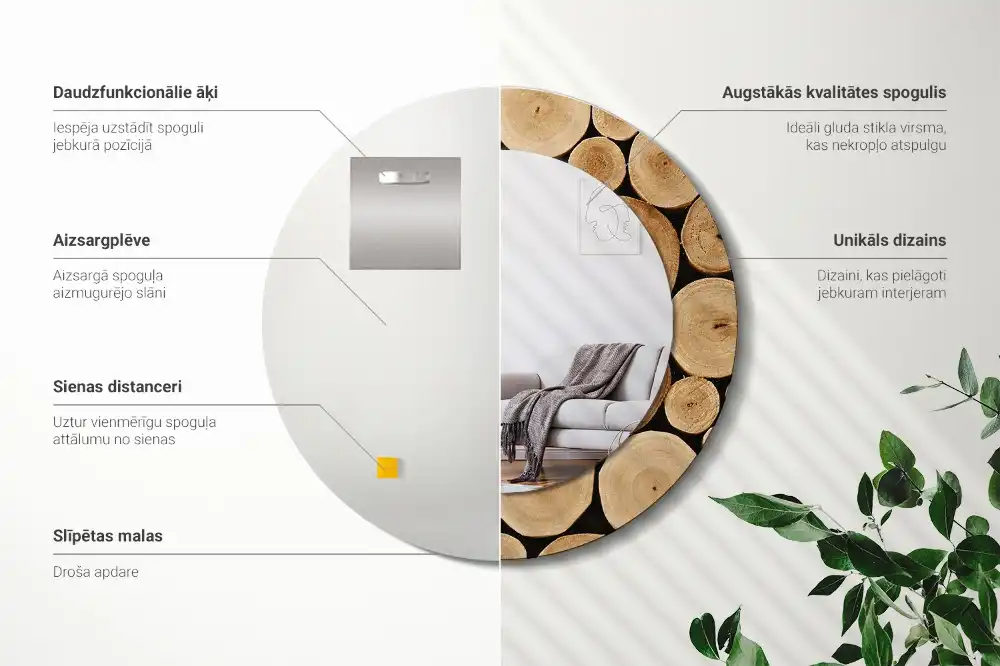 Okroglo okrasno ogledalo Lesni hlodi