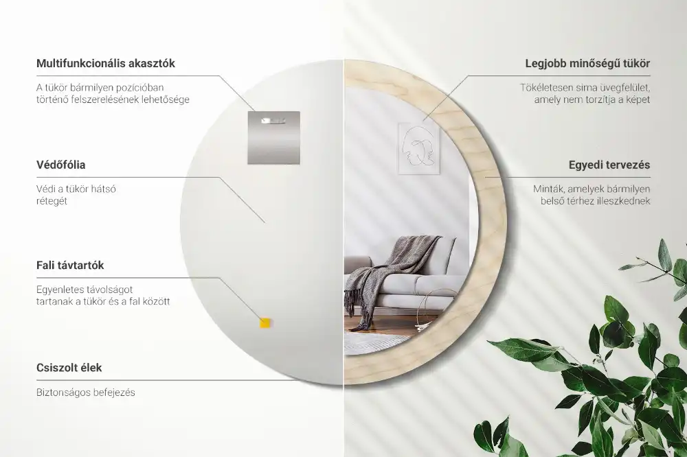 Tiskano okroglo ogledalo Svetel les